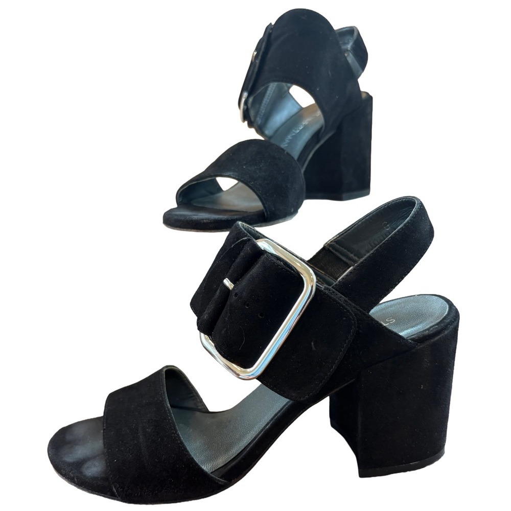 Stuart Weitzman Suede Slip on chunky Heels, sz 6, black